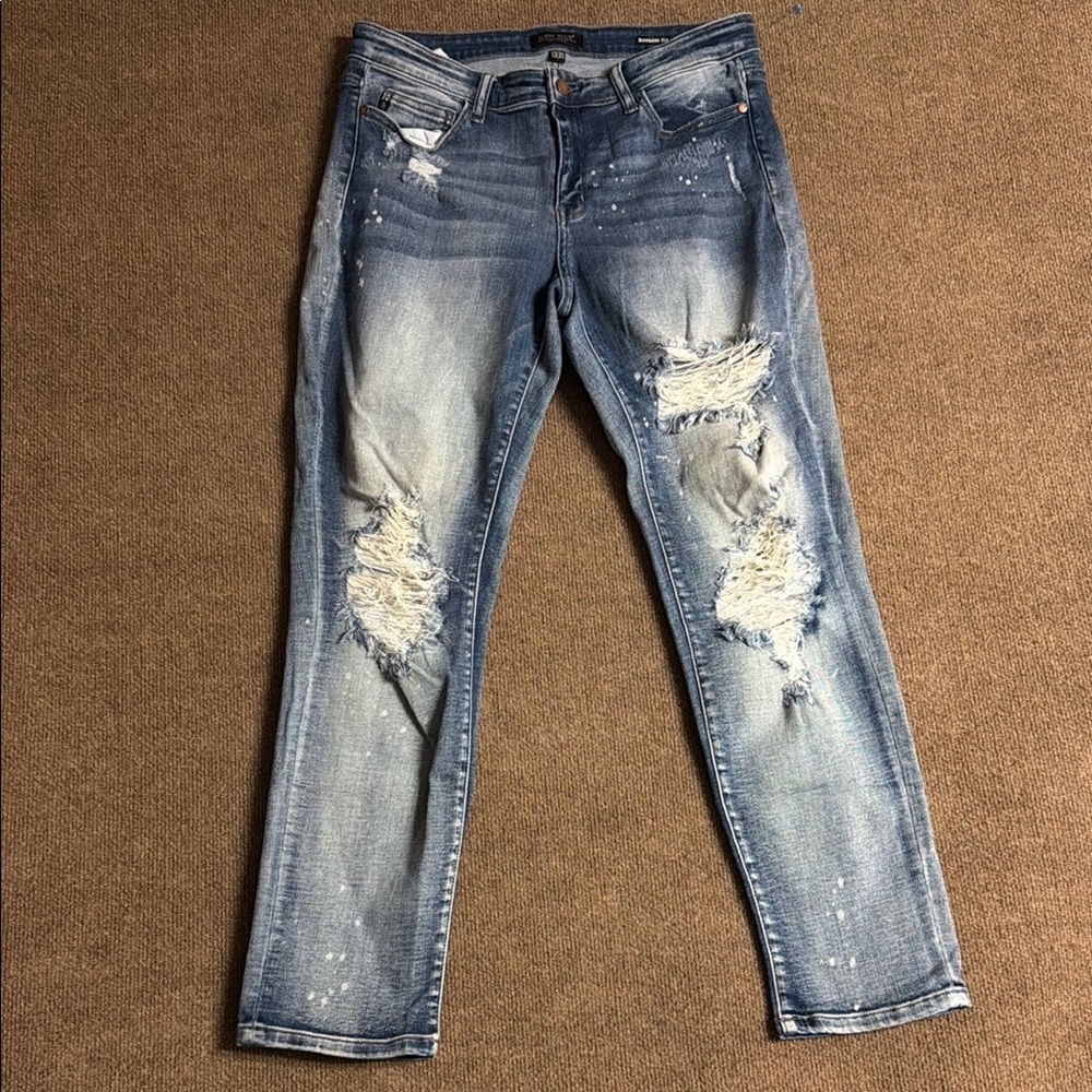 Judy Blue Boyfriend Fit Distressed Jeans 13/31 Blue Denim Womens
